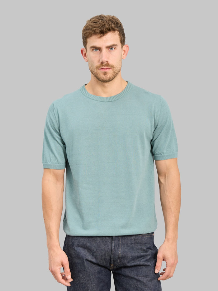 Mooncastle 12G Ice Cotton Crewneck TShirt Mist Green front fit