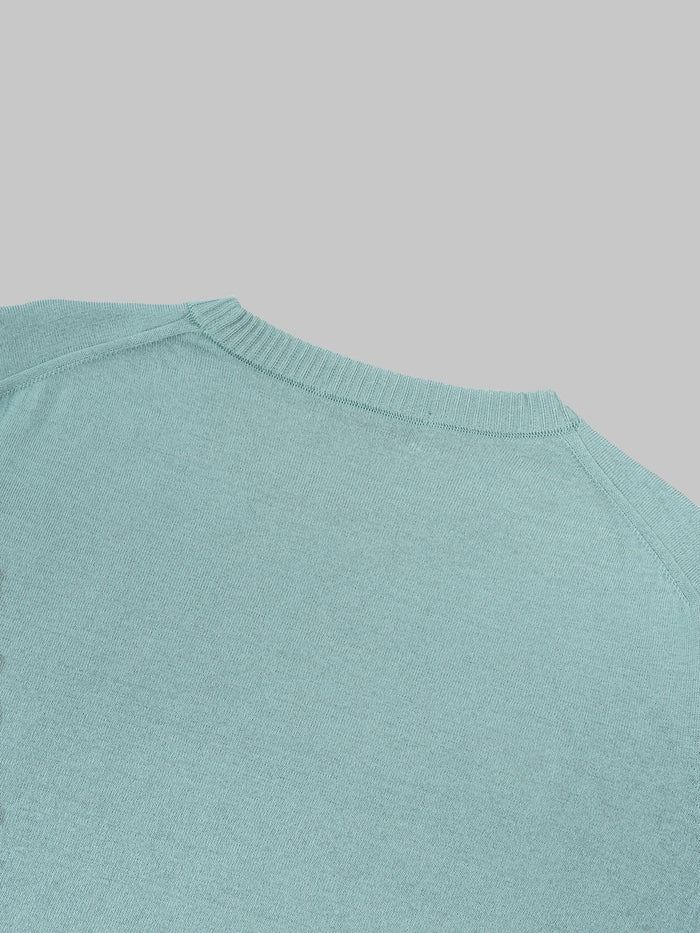 Mooncastle 12G Ice Cotton Crewneck TShirt Mist Green collar stitching