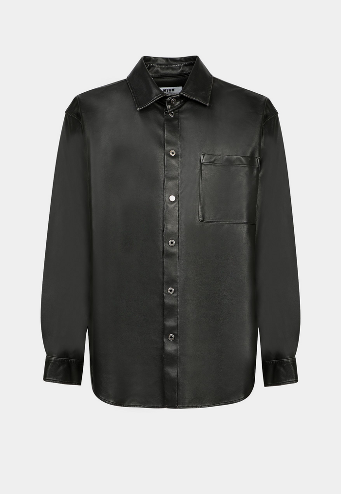 MSGM Men'S Leather Longsleeve Shirt Black