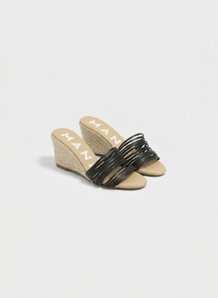 Wedges Manebi Multi Bands Mule Wedge Espadrilles Black Apoella