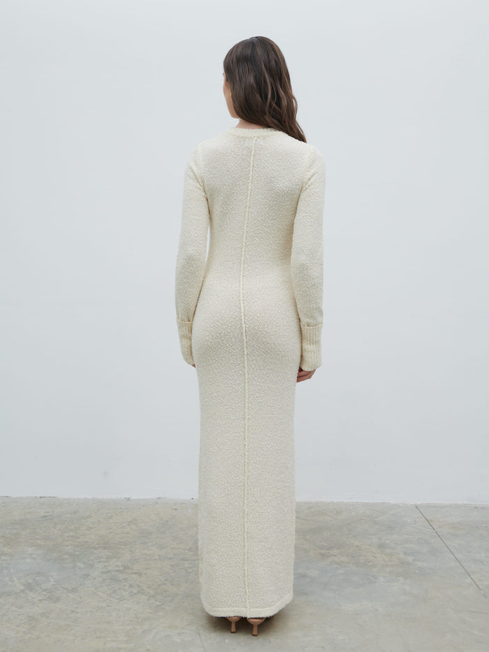 Nala Boucle Exposed Seam Knit Midaxi Dress - Cream