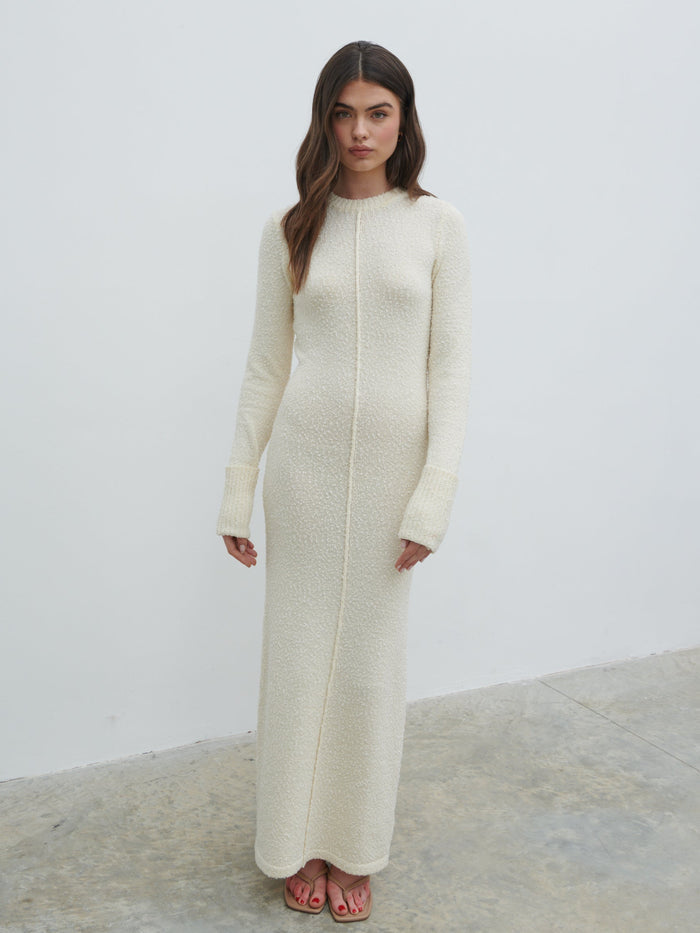 Nala Boucle Exposed Seam Knit Midaxi Dress - Cream