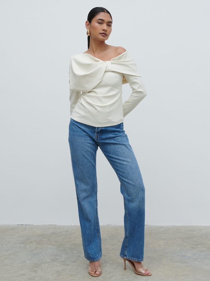 Candy Is 5'6" & Wears Size UK 8|Naomi Exaggerated Bow Top - Cream