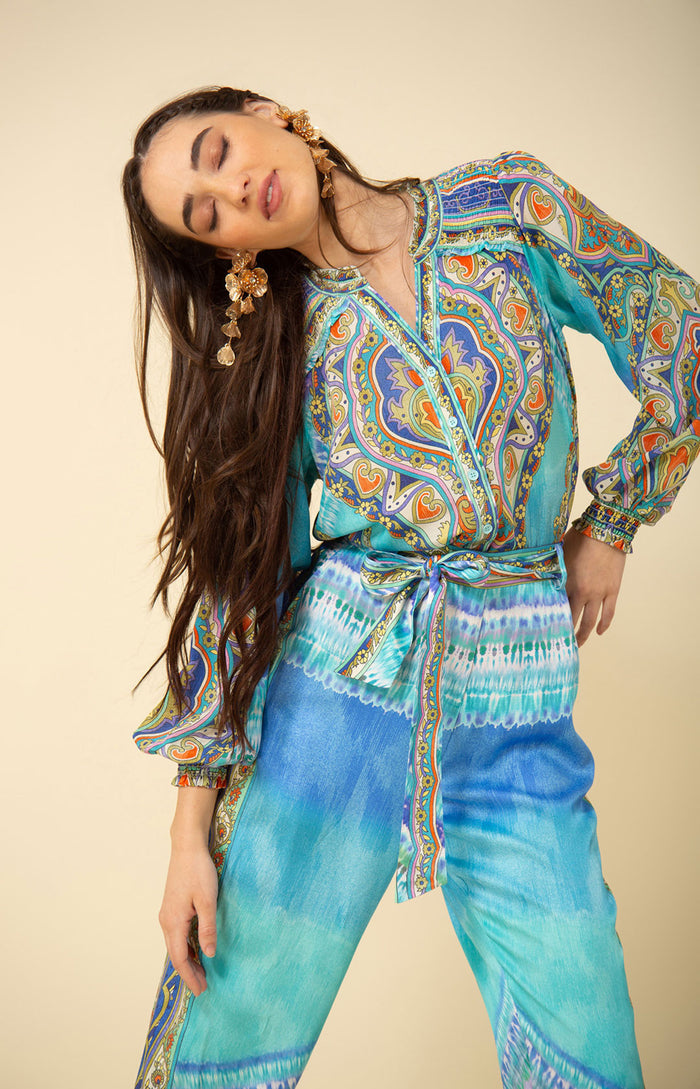Natalia Silk Top, color_teal