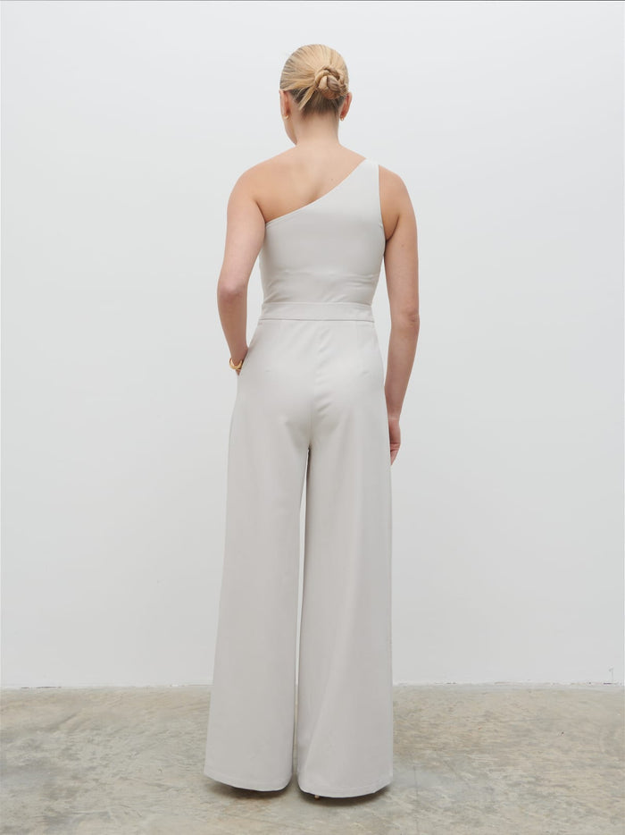 Noor Is 5'8.5" & Wears Size UK 8|Natalie One Shoulder Jumpsuit - Stone