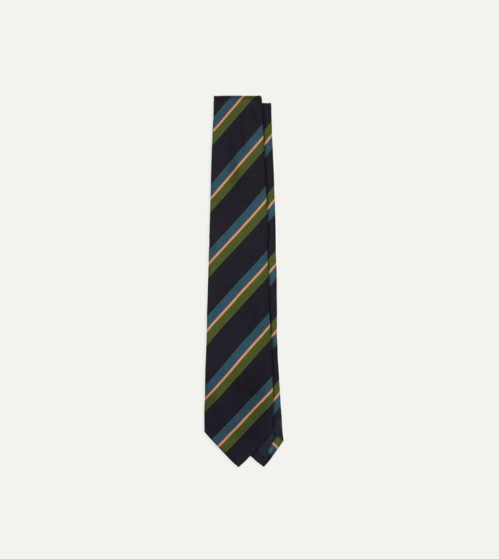 Navy, Green, Blue and Yellow Sandwich Stripe Repp Silk Tipped Tie