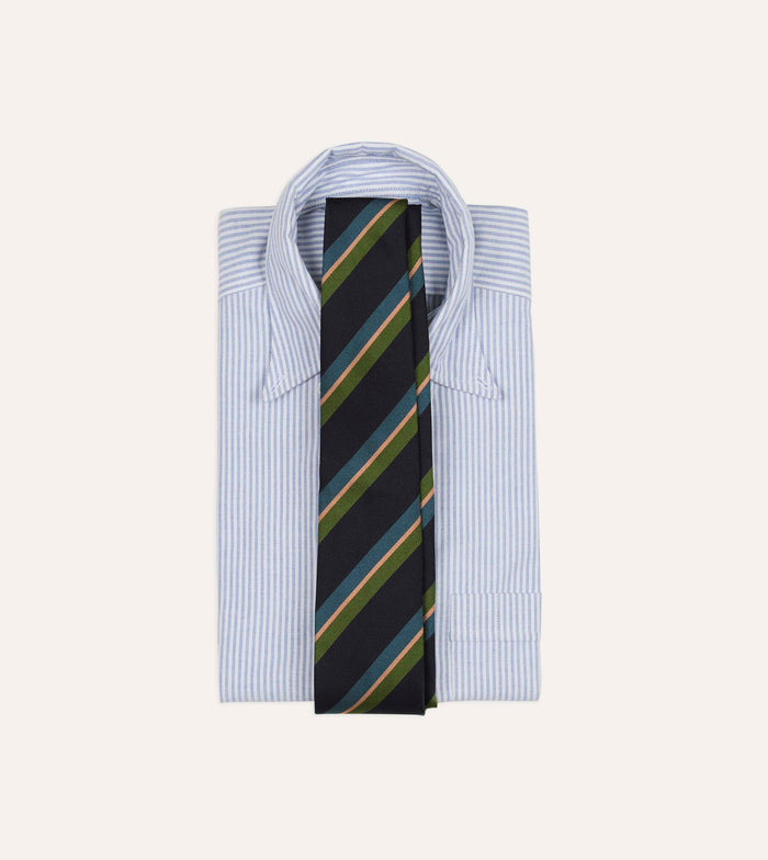 Navy, Green, Blue and Yellow Sandwich Stripe Repp Silk Tipped Tie