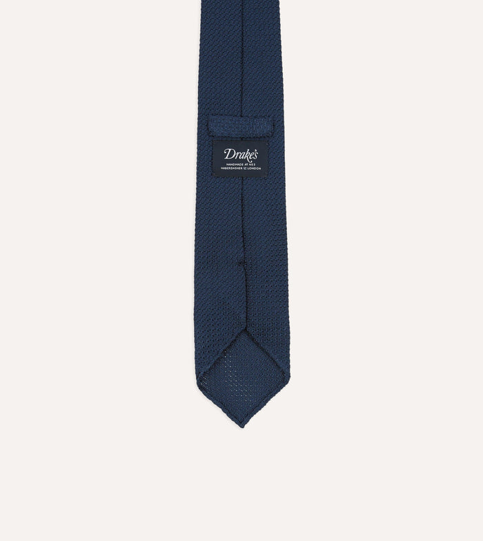 Navy Hand Rolled Large Knot Grenadine Tie