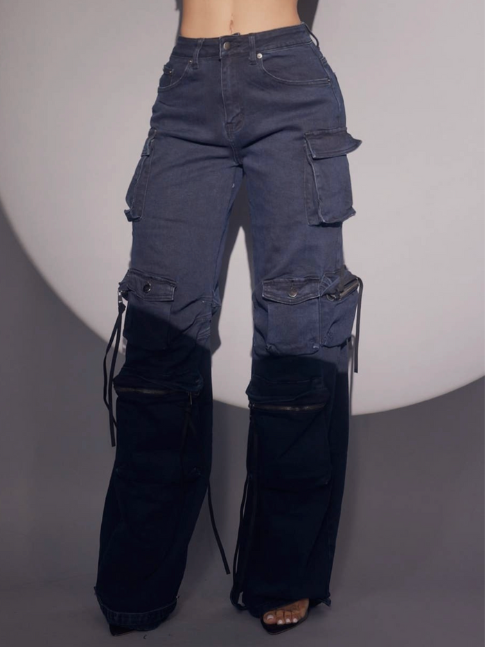 Navy Stretch Cargo Jeans image 1
