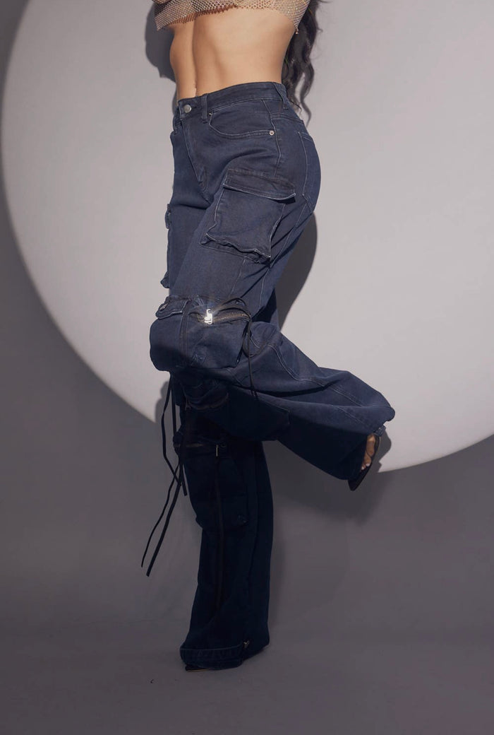Navy Stretch Cargo Jeans image 3