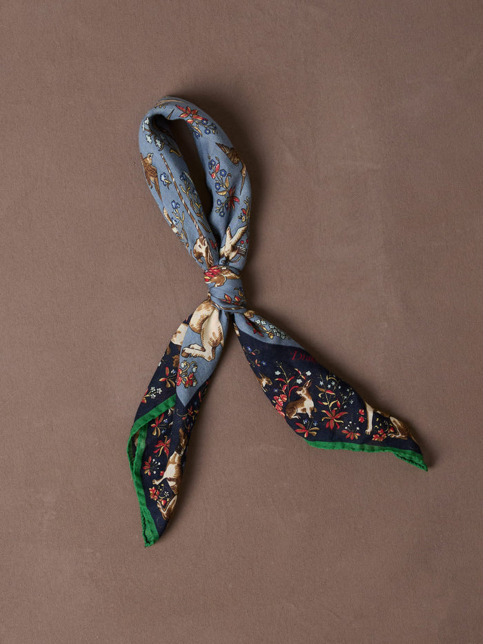 Navy Unicorn Tapestry Print Wool-Silk Bandana