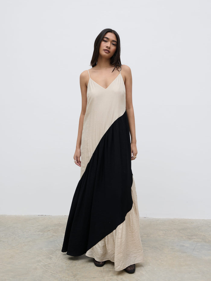 Candy Is 5'6" & Wears Size UK 8|Neah Stripe Maxi Dress - Beige and Black