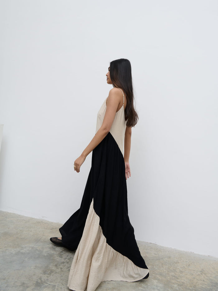 Candy Is 5'6" & Wears Size UK 8|Neah Stripe Maxi Dress - Beige and Black