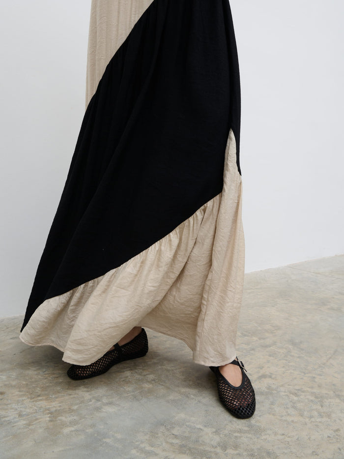 Candy Is 5'6" & Wears Size UK 8|Neah Stripe Maxi Dress - Beige and Black