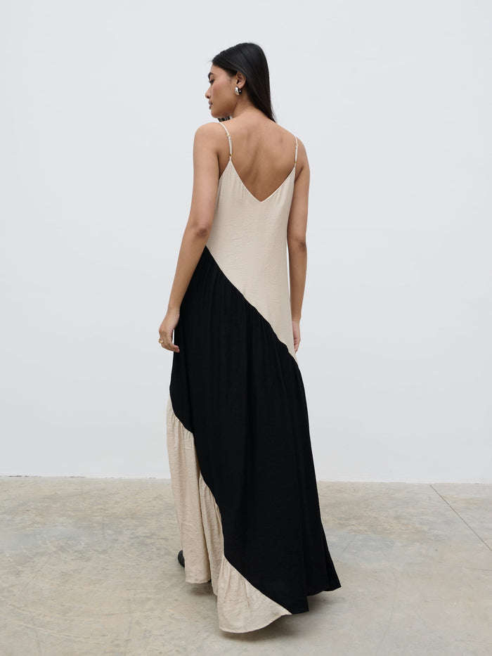 Candy Is 5'6" & Wears Size UK 8|Neah Stripe Maxi Dress - Beige and Black