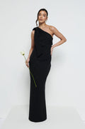 Marina Is 5'7.5" & Wears Size UK 8|Nevaeh One Shoulder Crepe Maxi Bridesmaid Dress - Black
