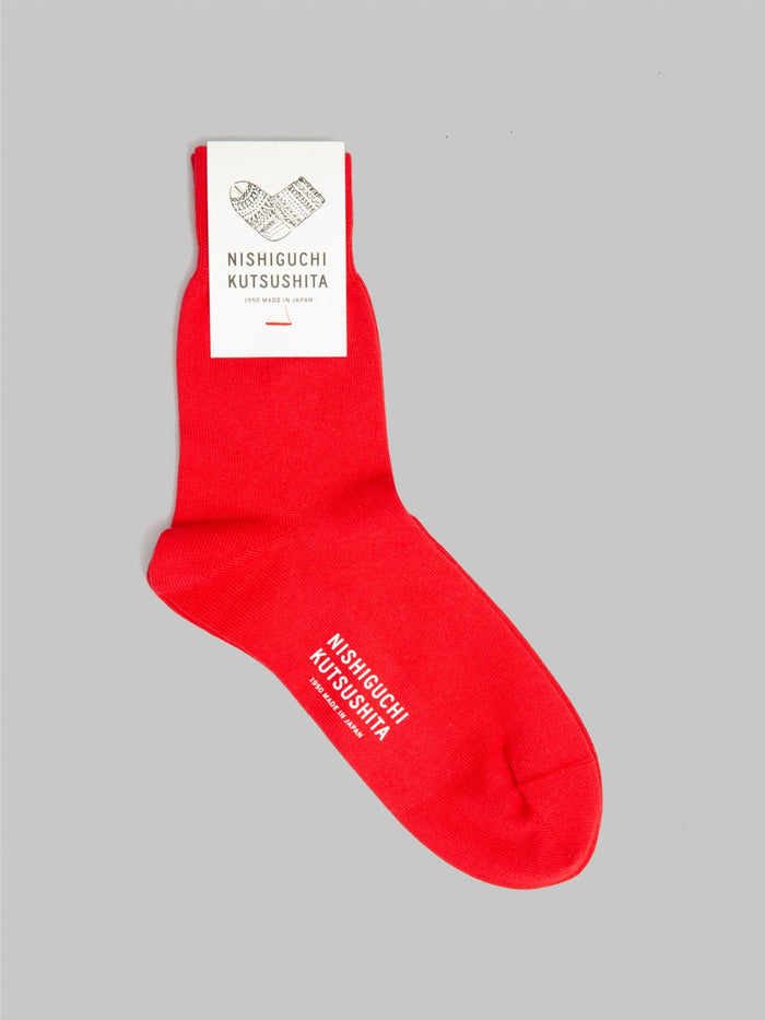 Nishiguchi Kutsushita Egyptian Cotton Plain Socks Red