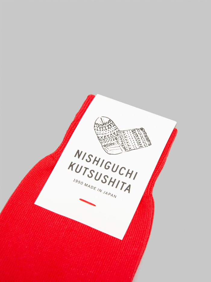 Nishiguchi Kutsushita Egyptian Cotton Plain Socks Red made in japan