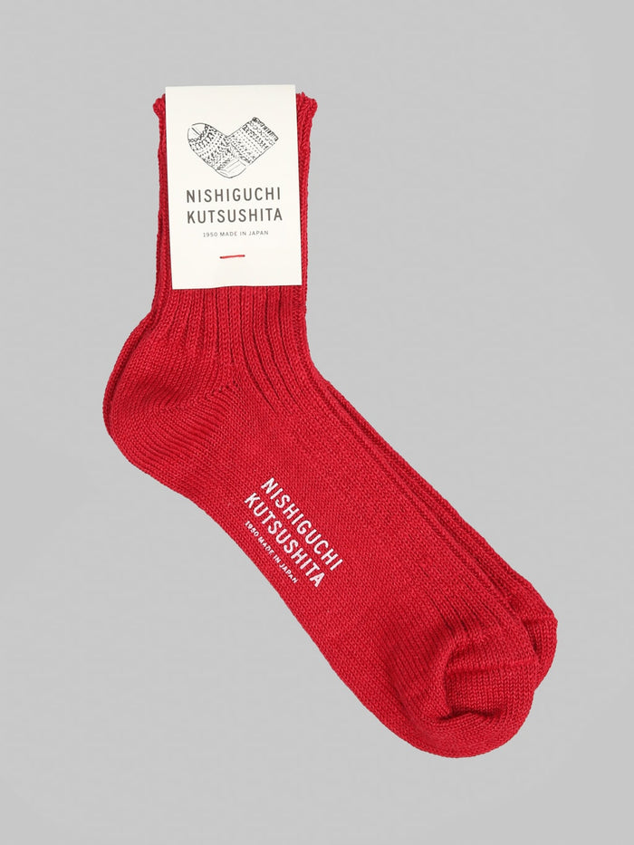 Nishiguchi Kutsushita Linen Ribbed Socks Antique Red