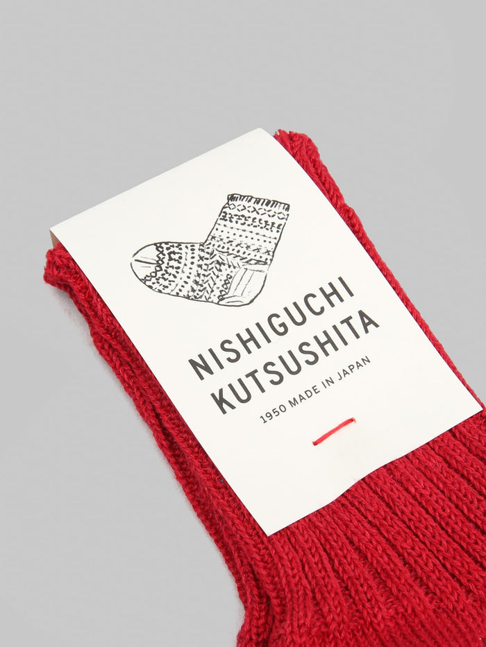 Nishiguchi Kutsushita Linen Ribbed Socks Antique Red label