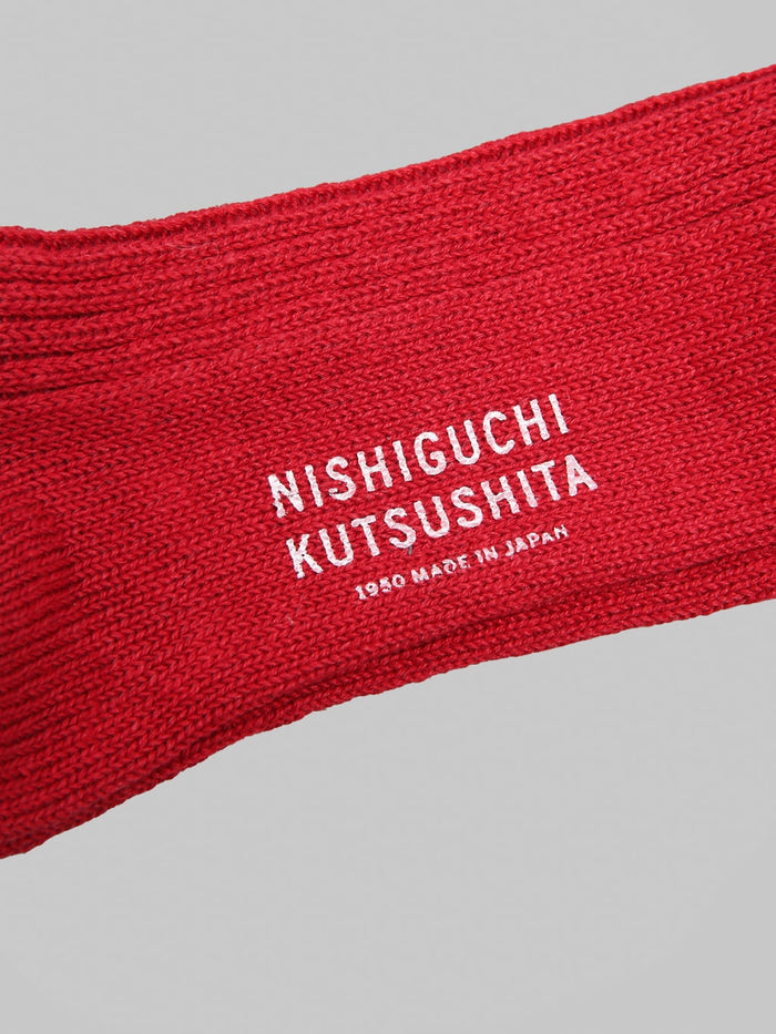 Nishiguchi Kutsushita Linen Ribbed Socks Antique Red logo