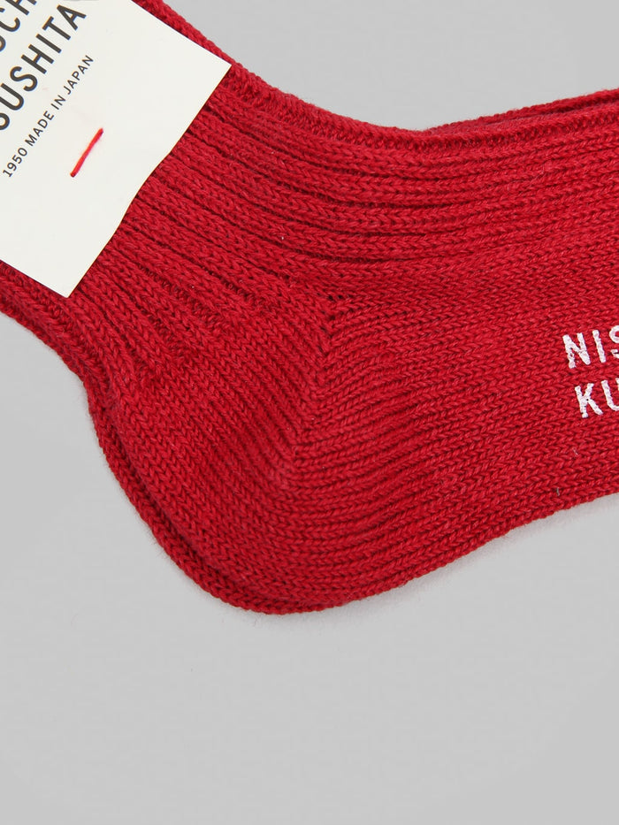Nishiguchi Kutsushita Linen Ribbed Socks Antique Red heel
