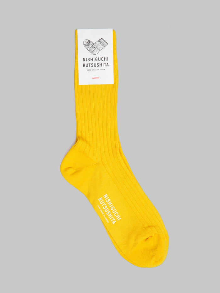 Nishiguchi Kutsushita Silk Cotton Ribbed Socks Susuki Gold made in japan