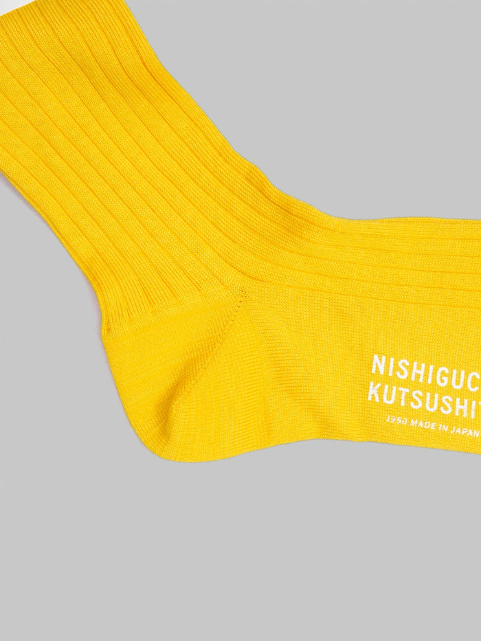 Nishiguchi Kutsushita Silk Cotton Ribbed Socks Susuki Gold heel