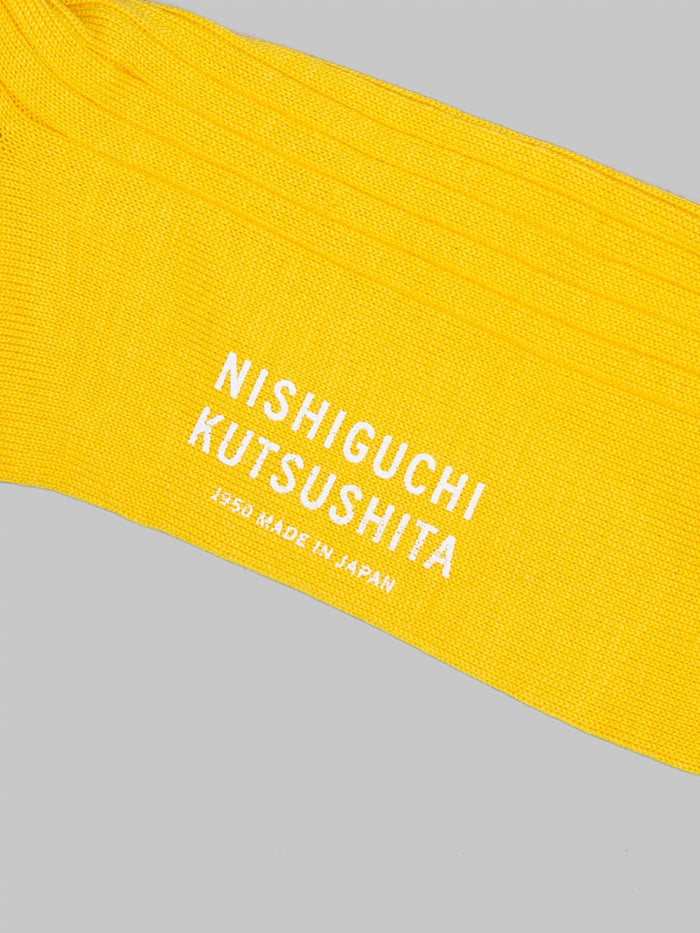 Nishiguchi Kutsushita Silk Cotton Ribbed Socks Susuki Gold brand logo