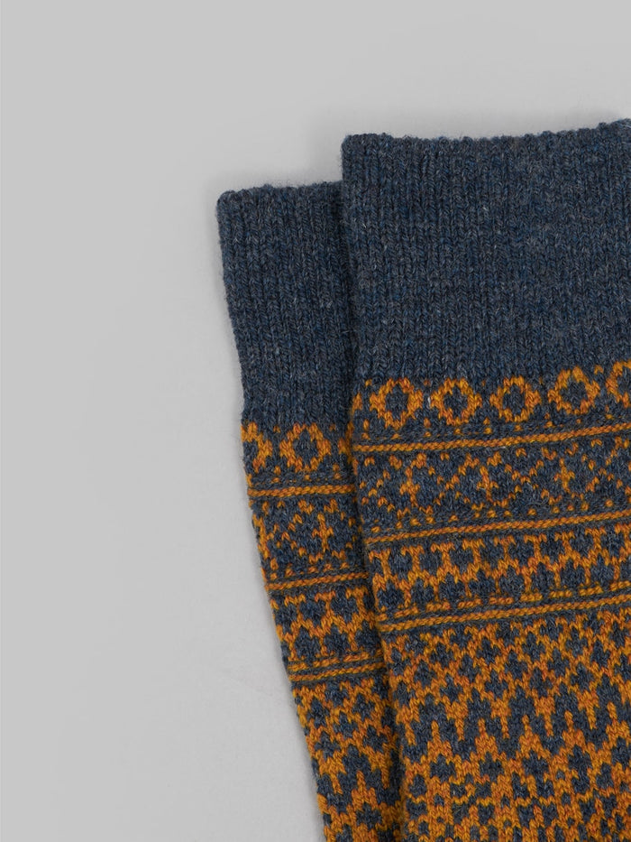 nishiguchi kutsushita wool jacquard socks navy orange elastic band