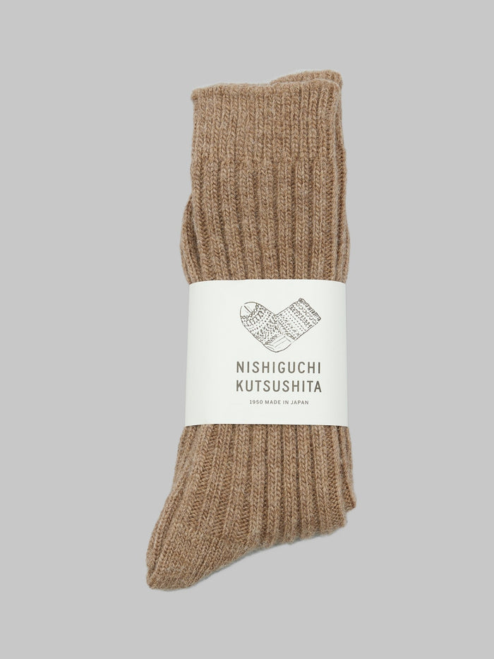 nishiguchi kutsushita praha wool ribbed socks beige