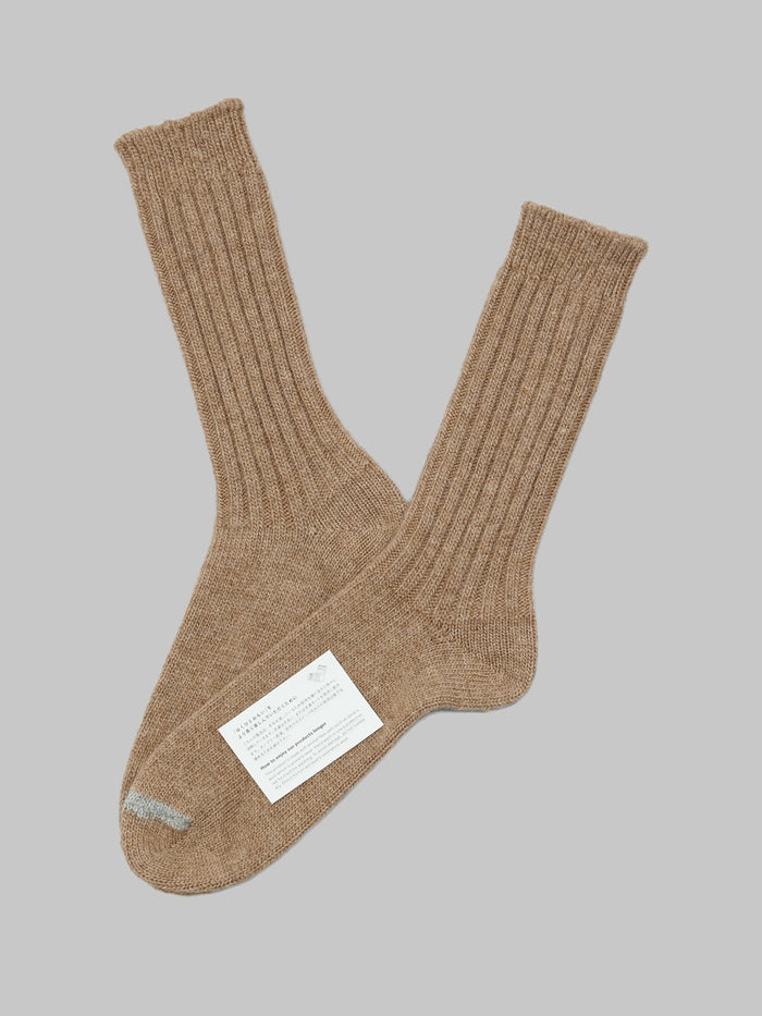 nishiguchi kutsushita praha wool ribbed socks beige japanese made