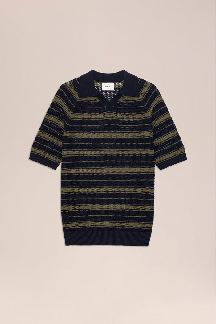 NN. 07 - Cale V-Neck Polo in Capers Stripe