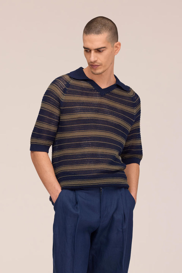 NN. 07 - Cale V-Neck Polo in Capers Stripe