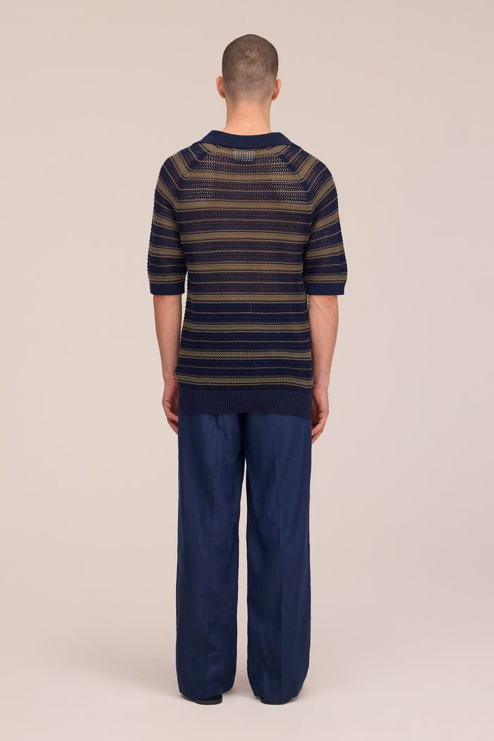 NN. 07 - Cale V-Neck Polo in Capers Stripe