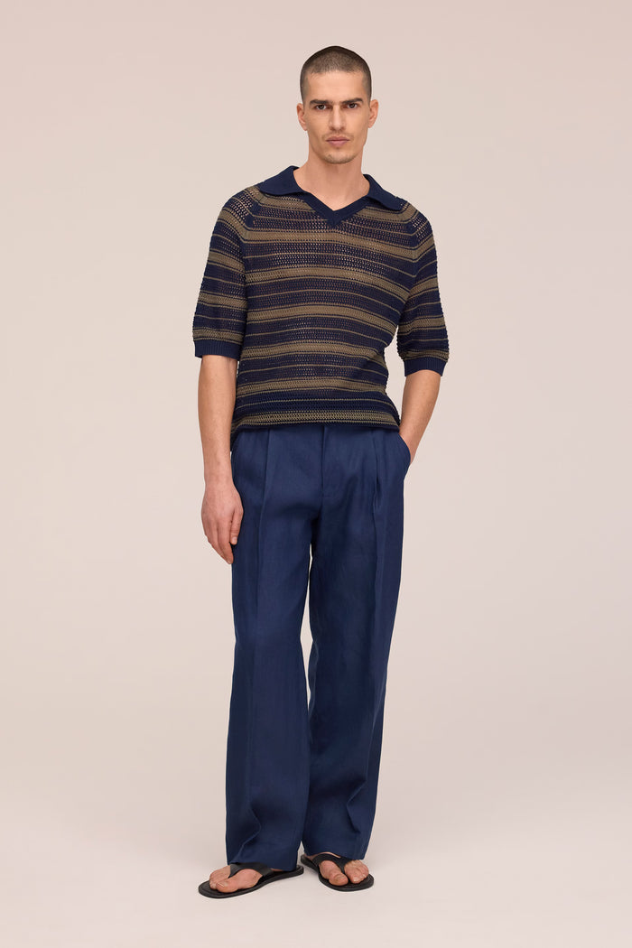 NN. 07 - Cale V-Neck Polo in Capers Stripe