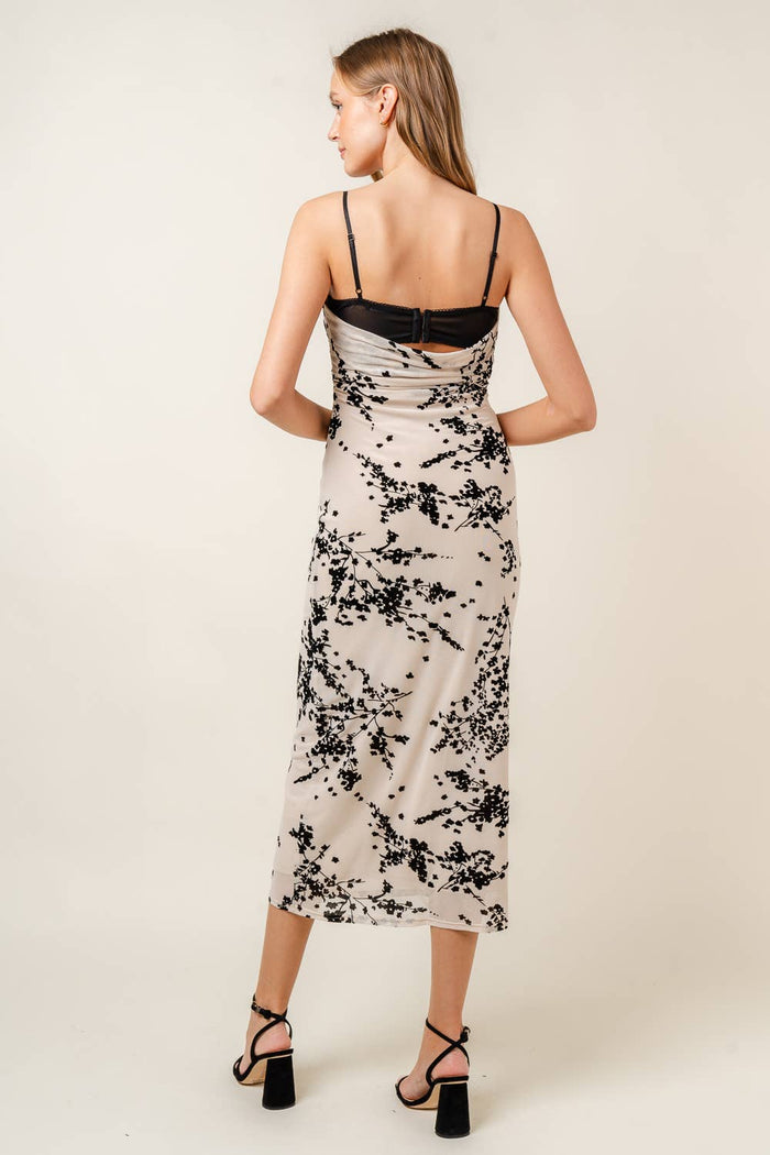 Noir Mesh & Lace Velvet Midi Dress