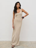 Lygia Is 5'9" & Wears Size UK S|Nora Boucle Knit Maxi Dress - Stone