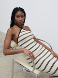 Shilloh Is 5'9" & Wears Size UK S|Octavia Contrast Stripe Knit Maxi Dress - Cream