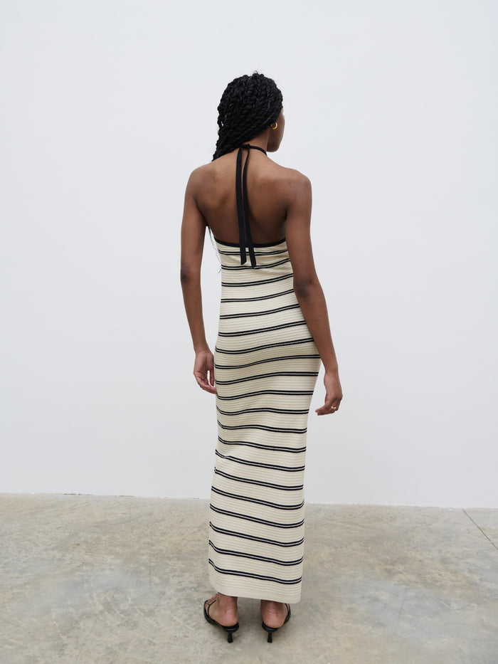 Shilloh Is 5'9" & Wears Size UK S|Octavia Contrast Stripe Knit Maxi Dress - Cream