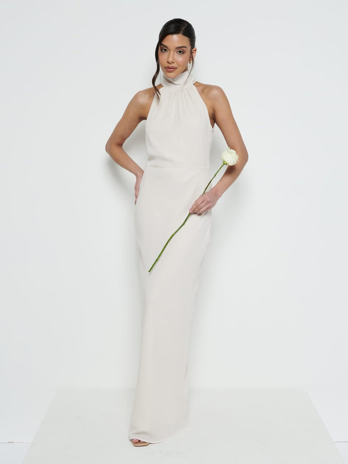 Marina Is 5'7.5" & Wears Size UK 8|Odelle Chiffon Maxi Bridesmaid Dress - Champagne