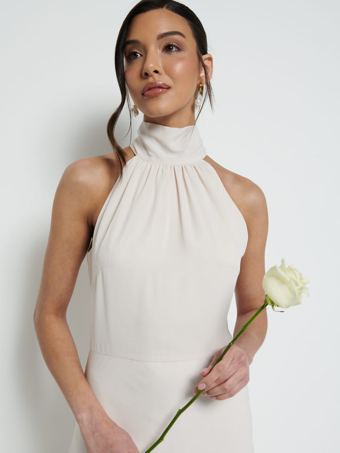 Marina Is 5'7.5" & Wears Size UK 8|Odelle Chiffon Maxi Bridesmaid Dress - Champagne