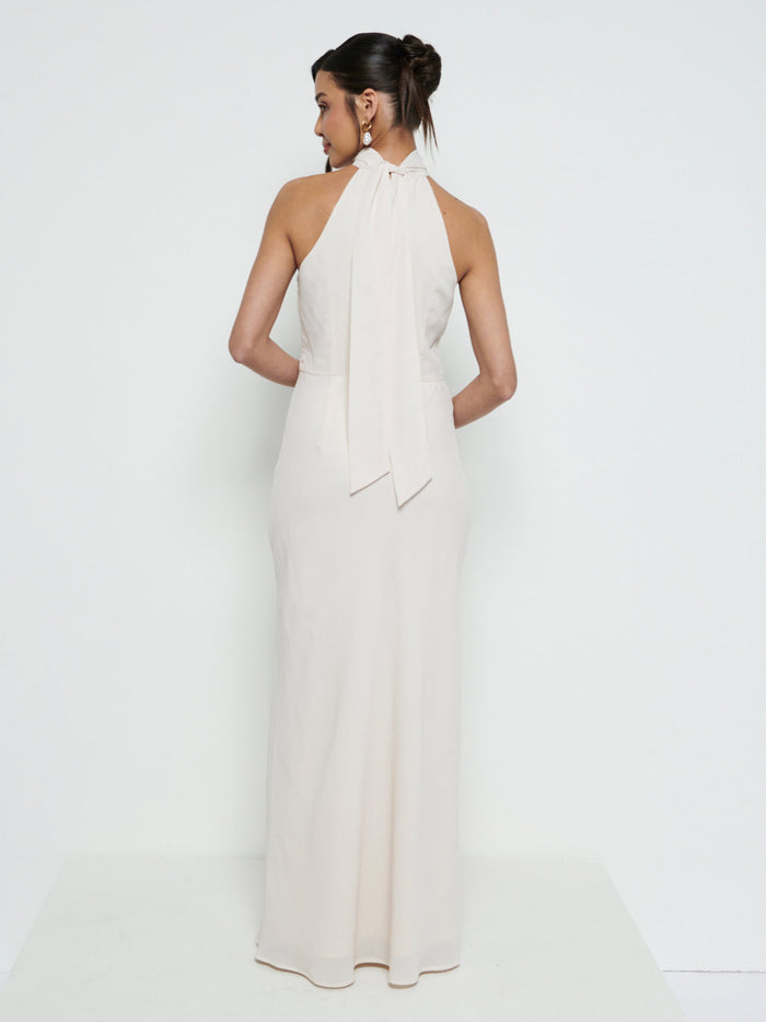 Marina Is 5'7.5" & Wears Size UK 8|Odelle Chiffon Maxi Bridesmaid Dress - Champagne