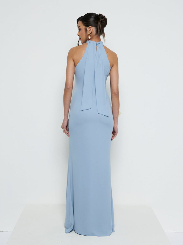 Marina Is 5'7.5" & Wears Size UK 8|Odelle Chiffon Maxi Bridesmaid Dress - Dusty Blue