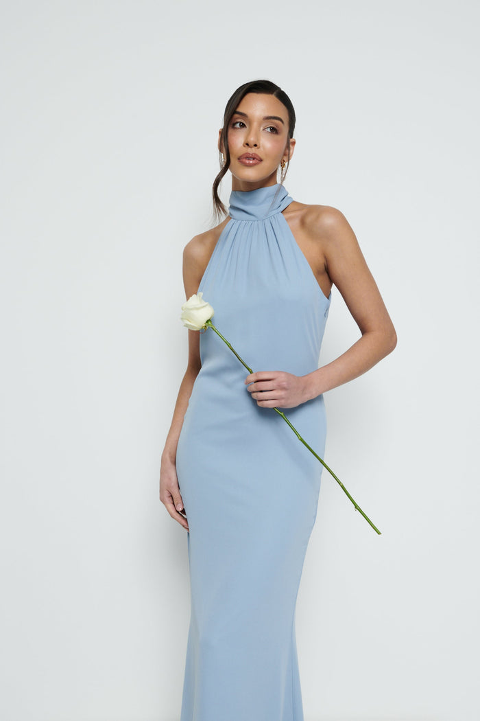 Marina Is 5'7.5" & Wears Size UK 8|Odelle Chiffon Maxi Bridesmaid Dress - Dusty Blue