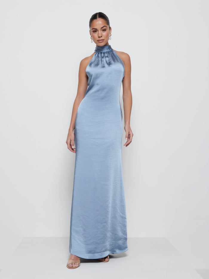 Elissa Is 5'8.5" & Wears Size UK 8|Odelle Maxi Bridesmaid Dress - Dusty Blue