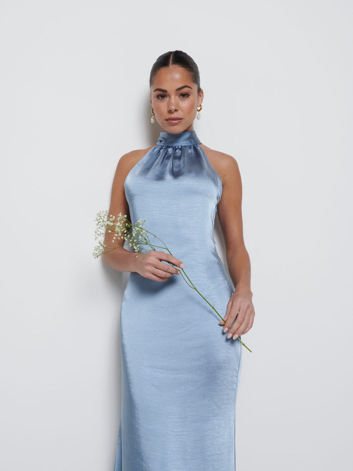 Elissa Is 5'8.5" & Wears Size UK 8|Odelle Maxi Bridesmaid Dress - Dusty Blue
