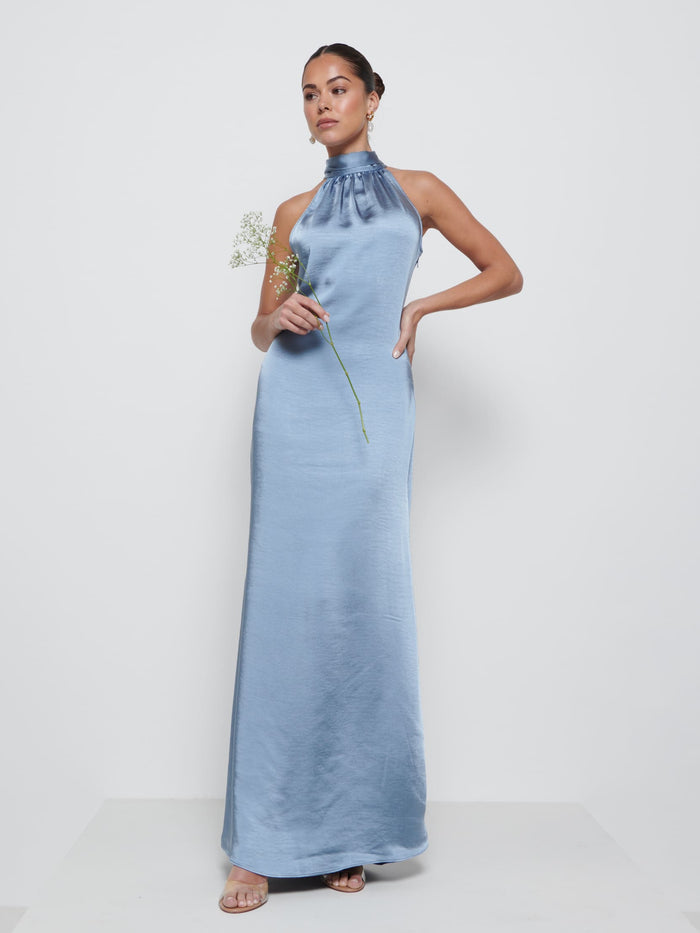 Elissa Is 5'8.5" & Wears Size UK 8|Odelle Maxi Bridesmaid Dress - Dusty Blue