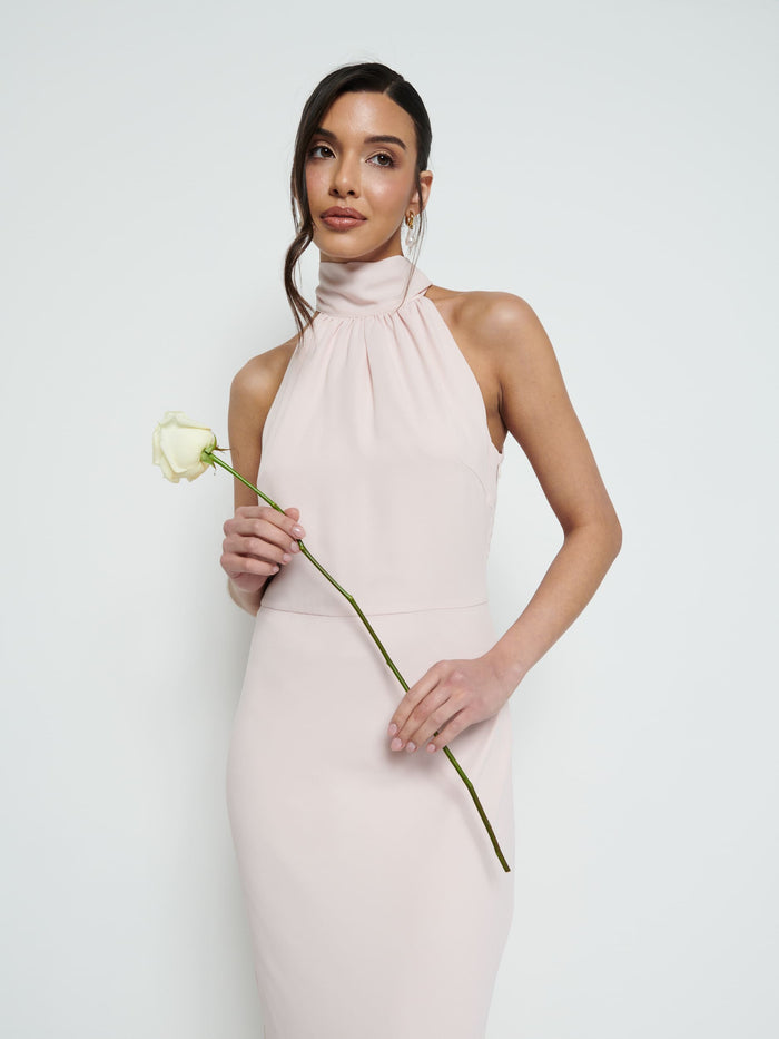 Marina Is 5'7.5" & Wears Size UK 8|Odelle Chiffon Maxi Bridesmaid Dress - Blush