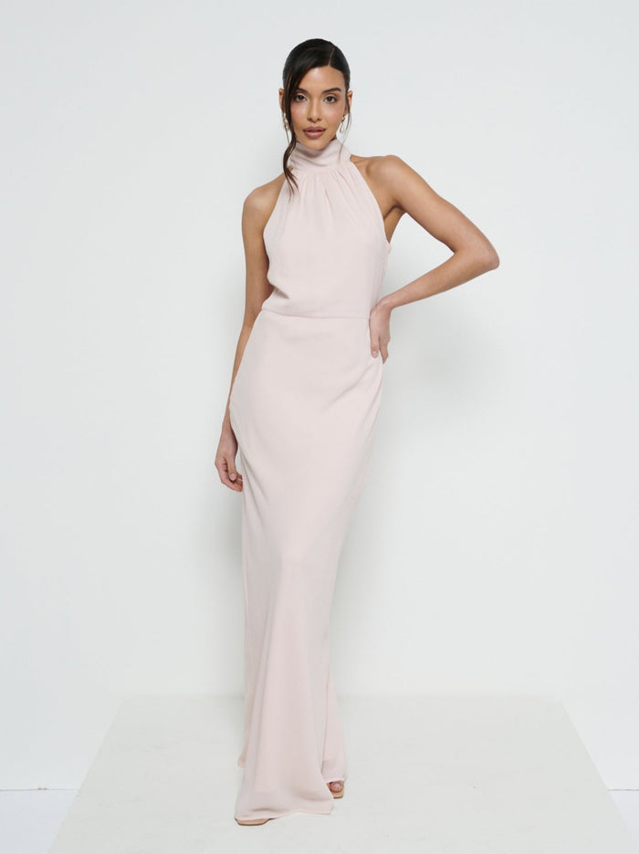 Marina Is 5'7.5" & Wears Size UK 8|Odelle Chiffon Maxi Bridesmaid Dress - Blush